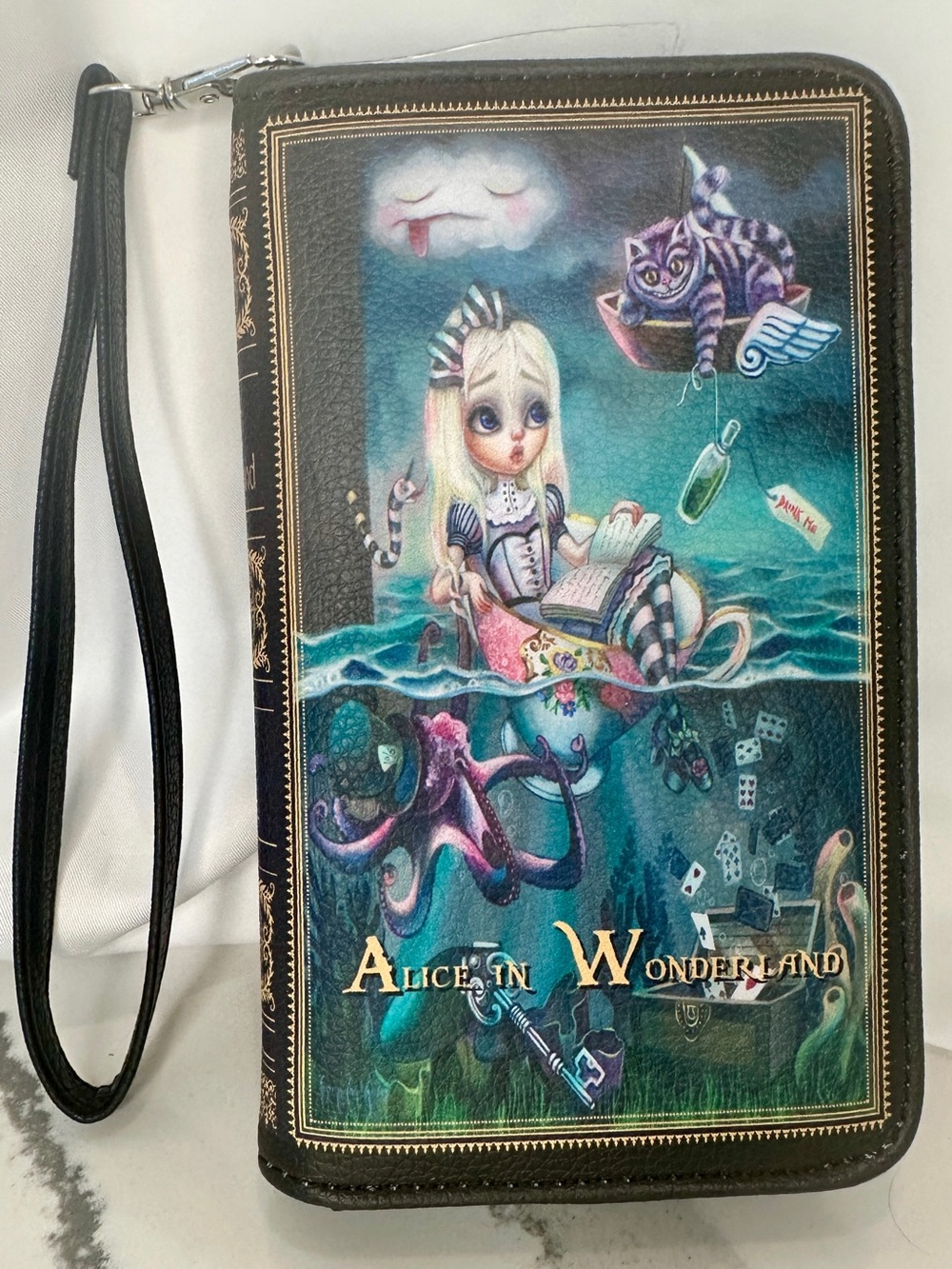 Teary Alice and Wonderland Book Wallet Wristlet RFID Blocking-NWT Fantasy Gothic